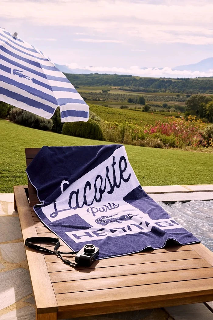 Lacoste LRETRO Marine 90 x 160 cm Pamuklu Plaj Havlusu