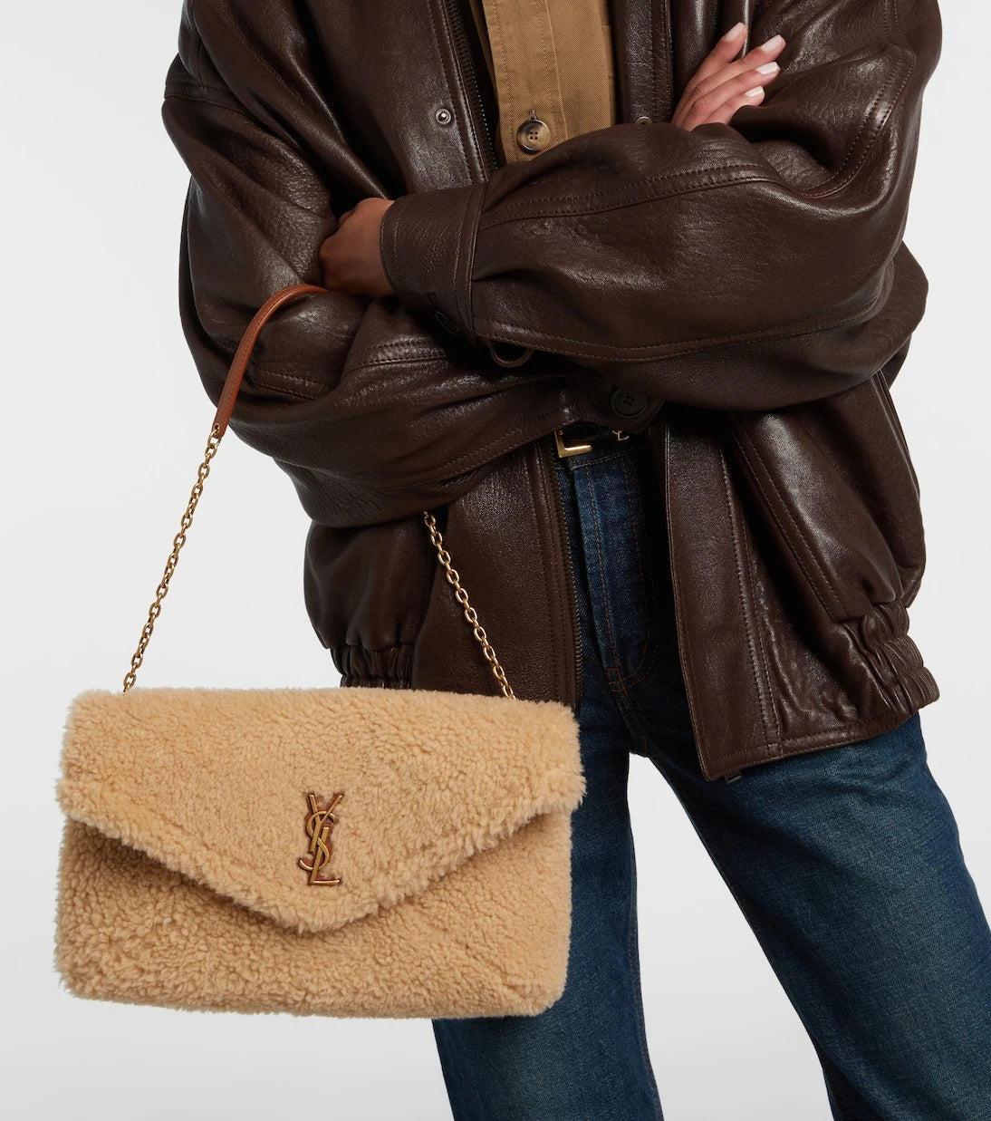 Saint Laurent - Cassandre Envelope shearling shoulder bag