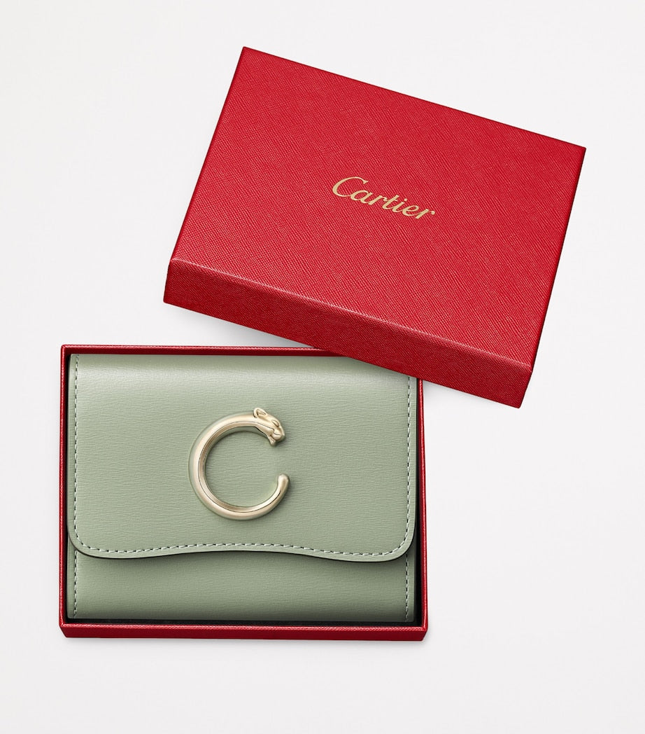 Calfskin Panthère de Cartier Mini Wallet SAGE GREEN