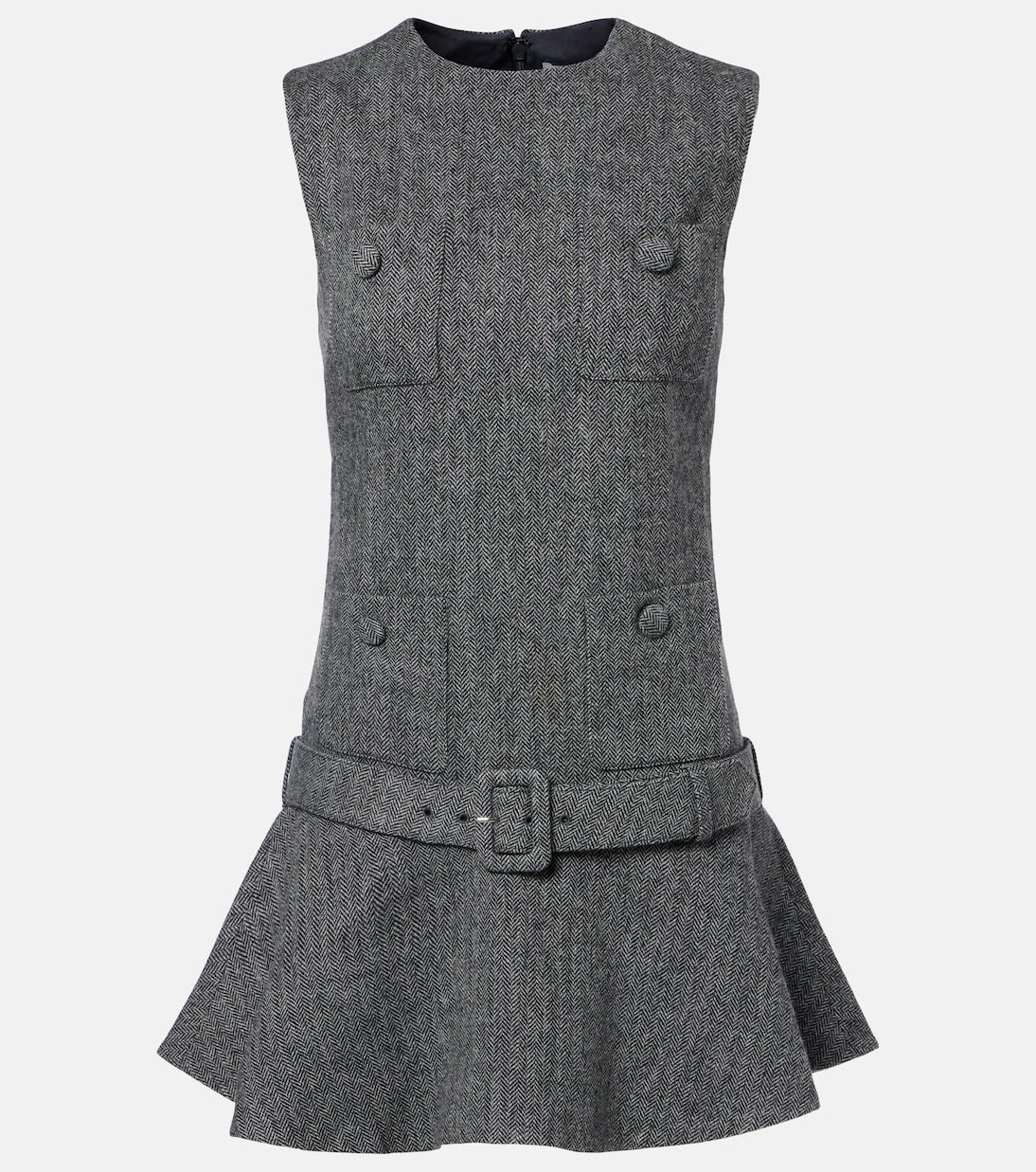 Self-Portrait - Herringbone wool-blend minidress
