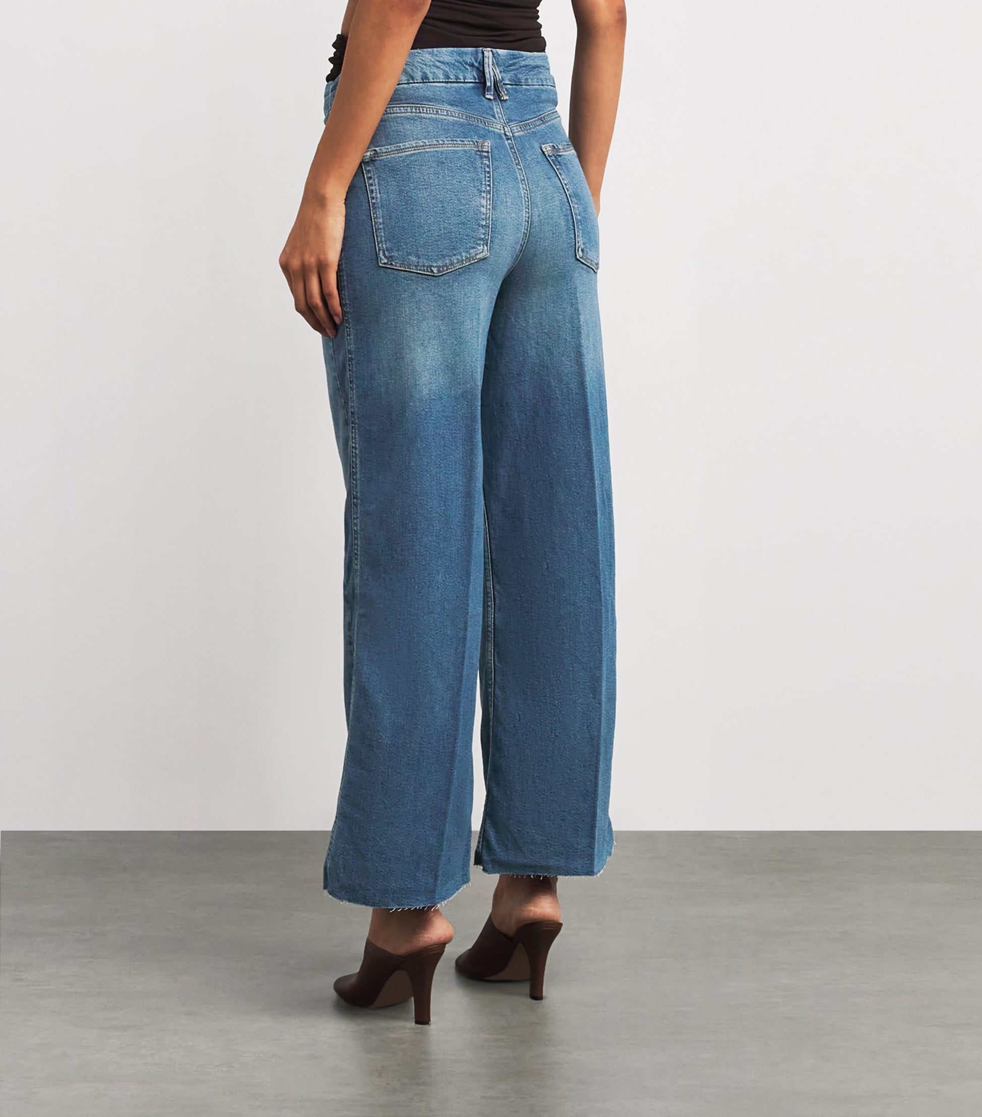 Good American Blue Good Skate Cropped Wide-Leg Jeans