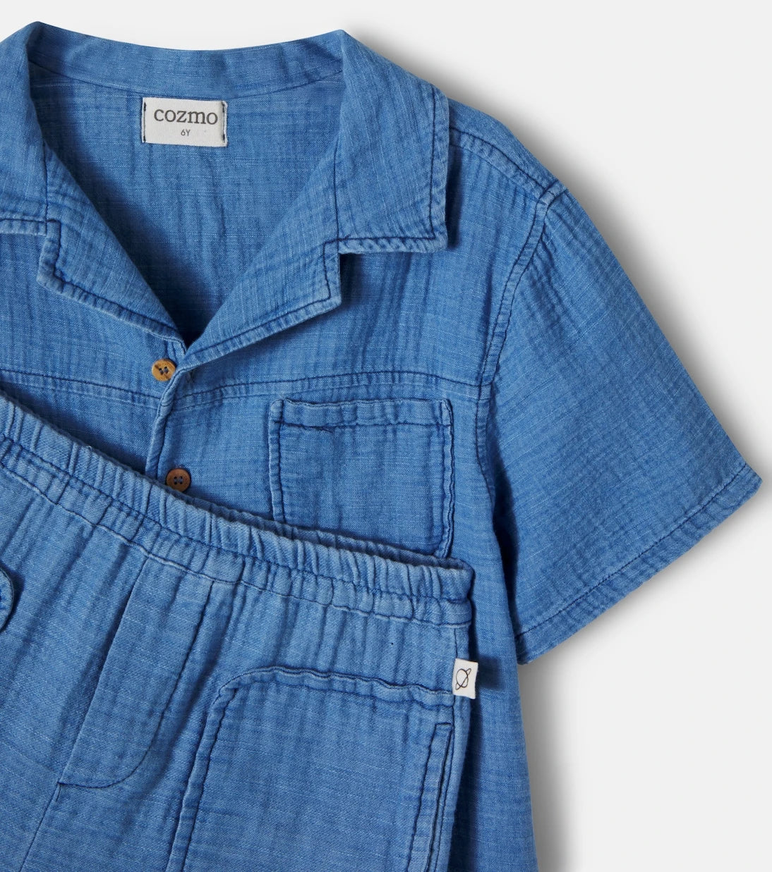 Cozmo - Gale cotton chambray bowling shirt and shorts set
