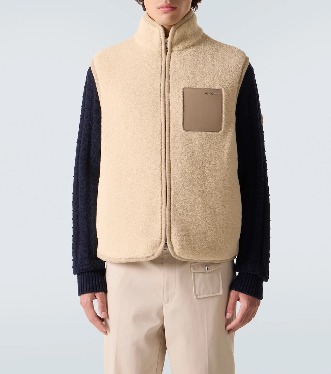 Moncler - Leather-trimmed teddy vest