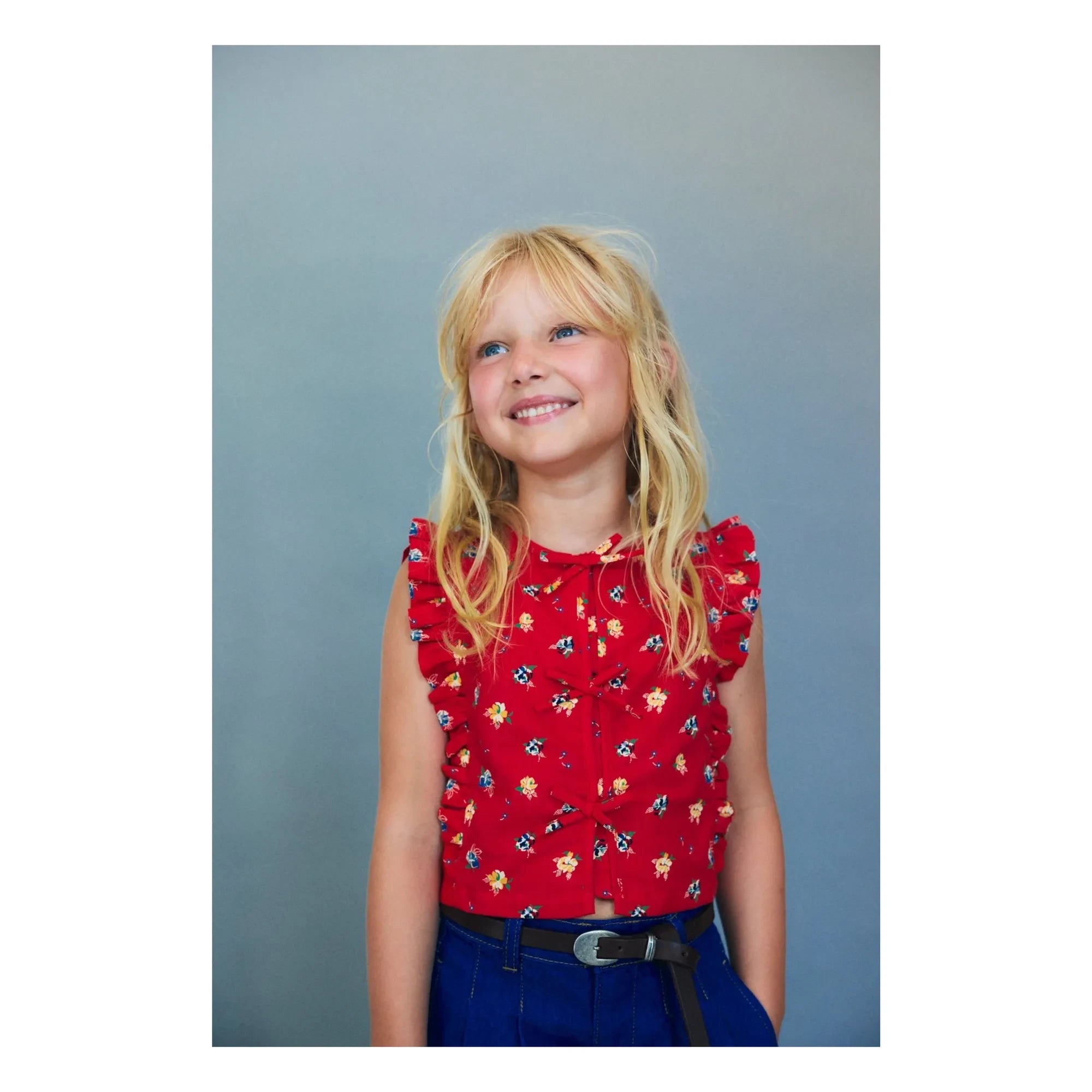 the new society - Amapola Organic Cotton Flowered Knot Top | Red