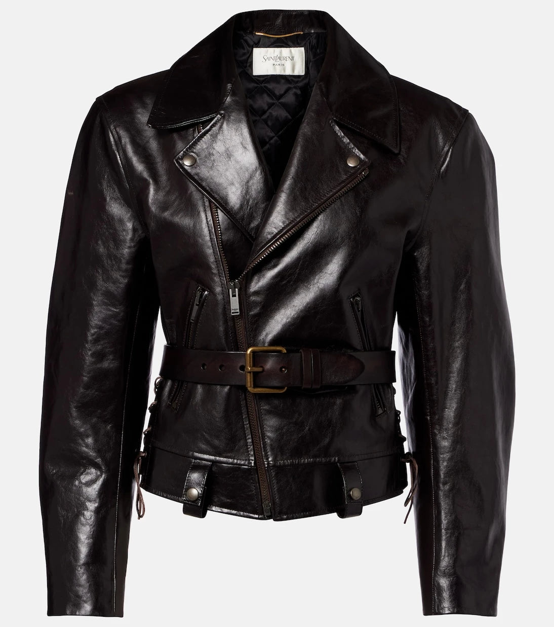 Saint Laurent - Kemerli deri motorcu ceketi