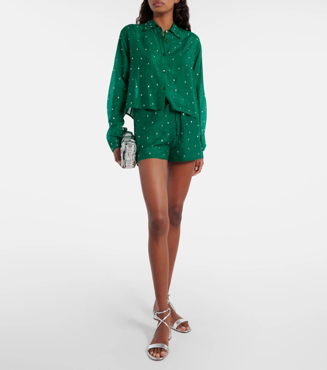 Oséree - Gem crystal-embellished cotton and silk shirt