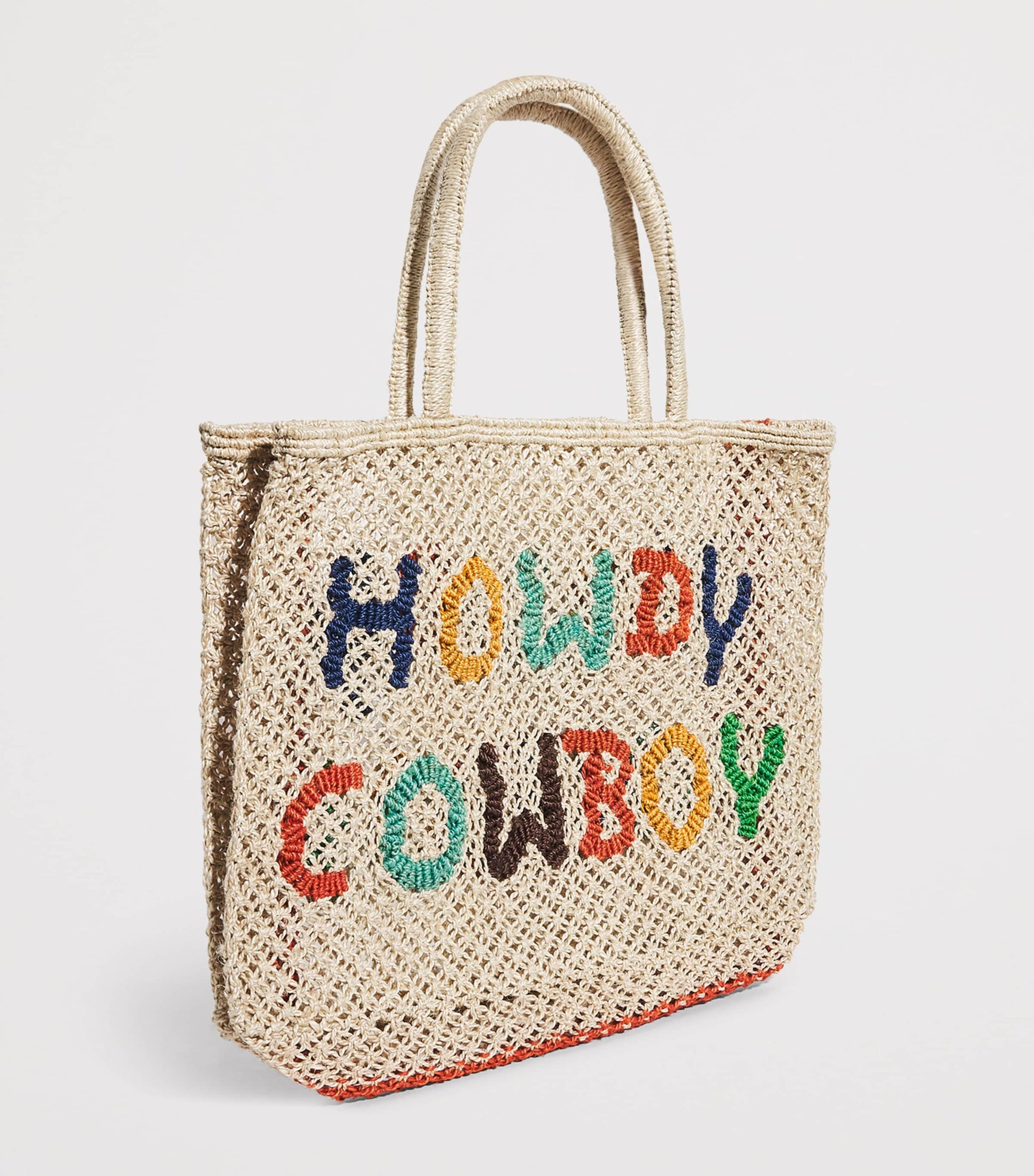 Multi Small Jute Howdy Cowboy Tote Bag