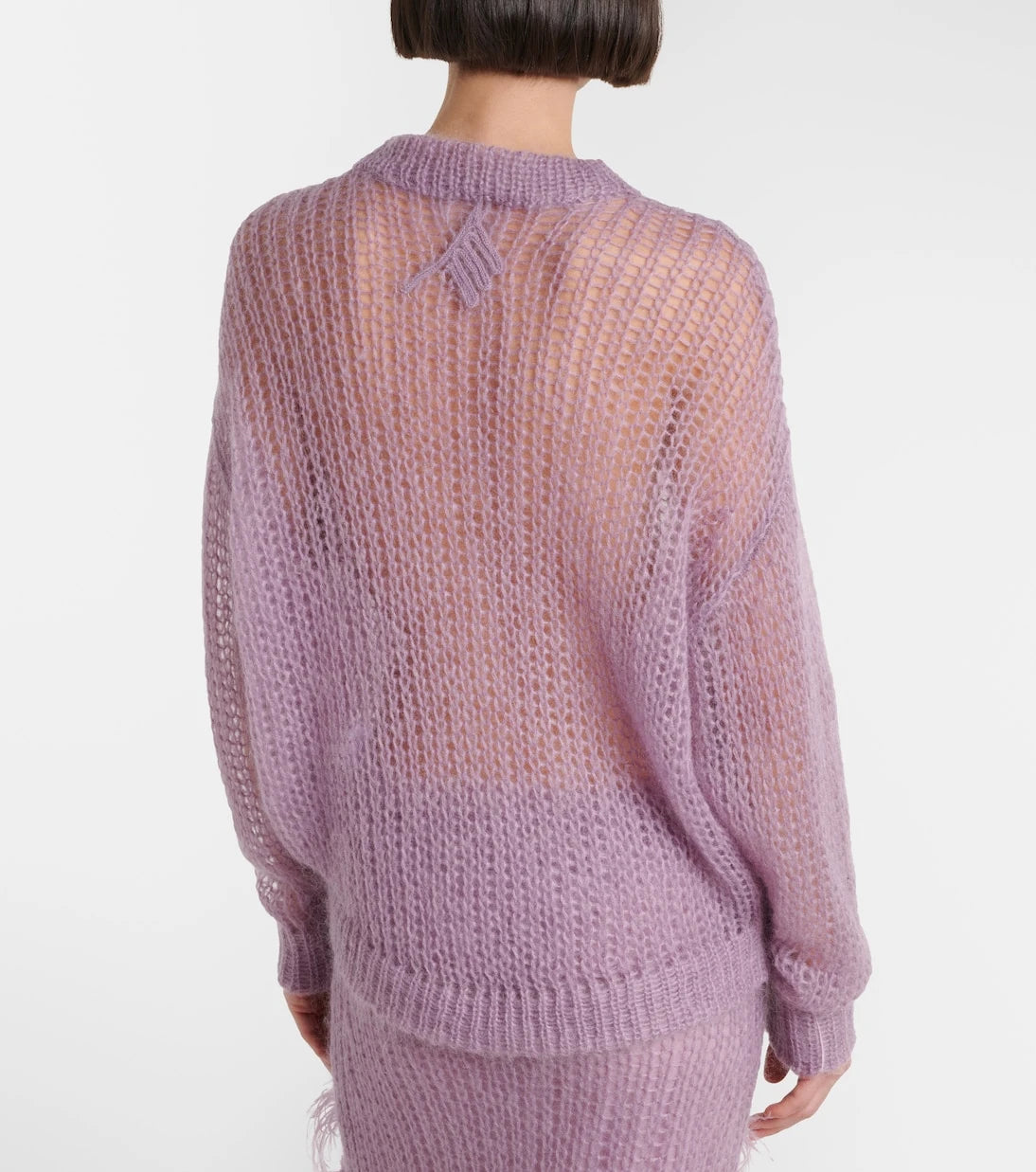 The Attico - Feather-trimmed open-knit mohair-blend sweater