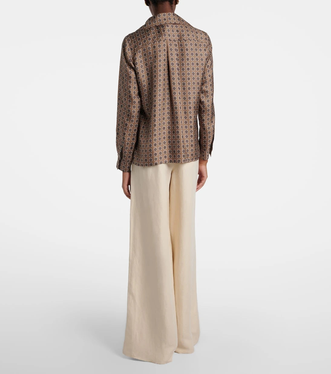 Max Mara - بنطال بأرجل واسعة من الكتان والحرير بلون أورو