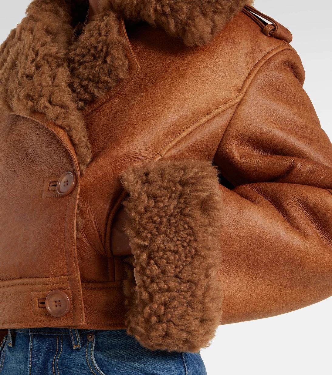 Chloé - Cropped shearling-trimmed leather jacket