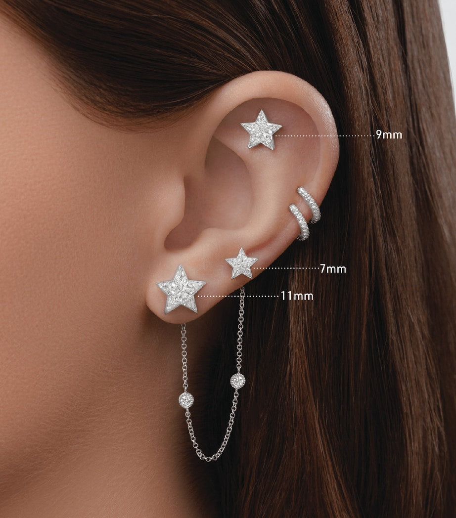 White Gold Invisible Set Diamond Star Threaded Stud Earring (9mm)