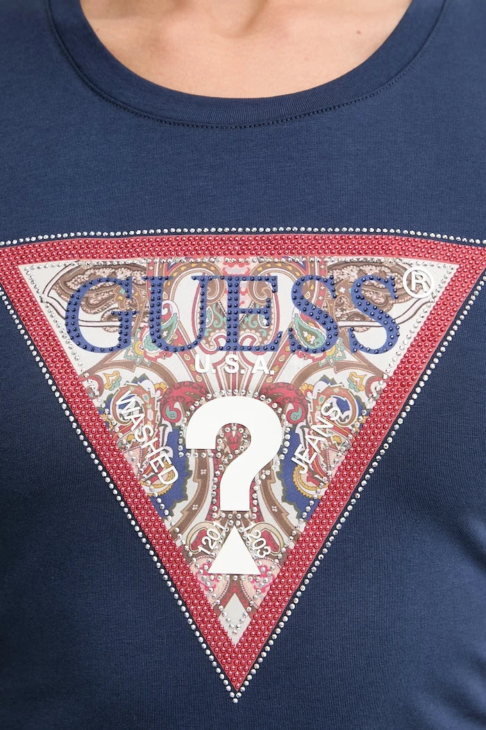 Guess Pamuk ve Elastanlı Kadın Tişört PAISLEY