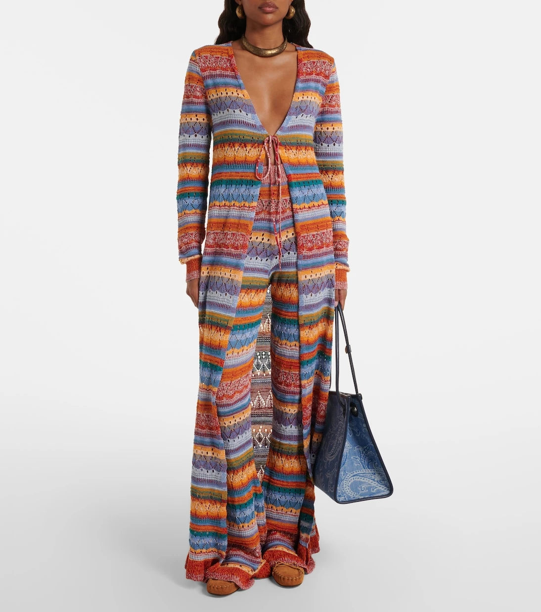 Etro - Crochet striped cotton cardigan