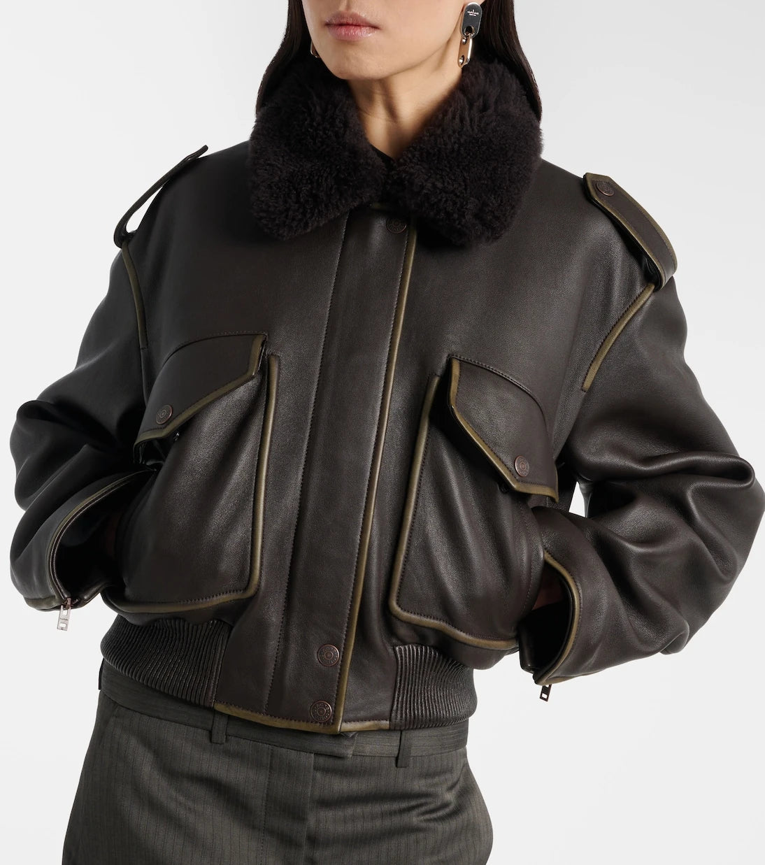 Acne Studios - جاكيت بومبر جلدي