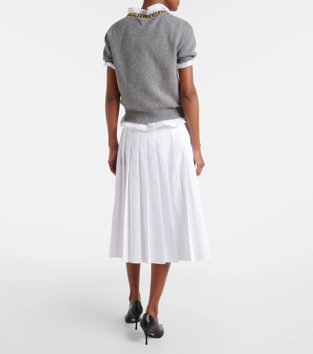 Prada - Pleated cotton midi skirt