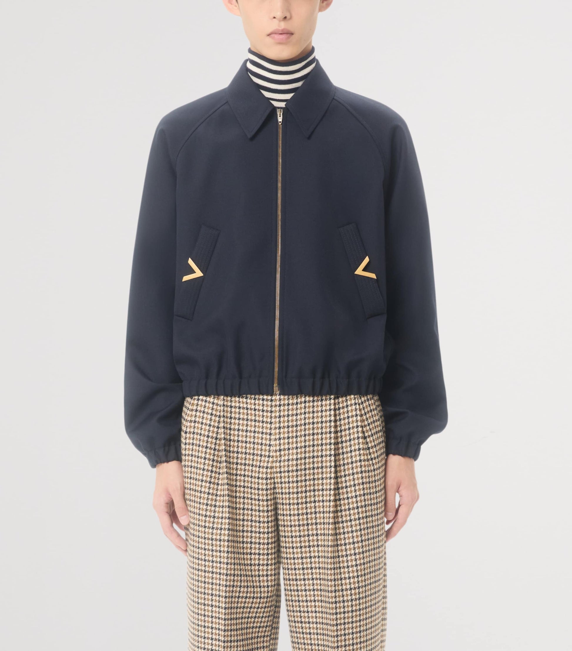 Valentino Garavani Blue Wool-Blend VLogo Bomber Jacket