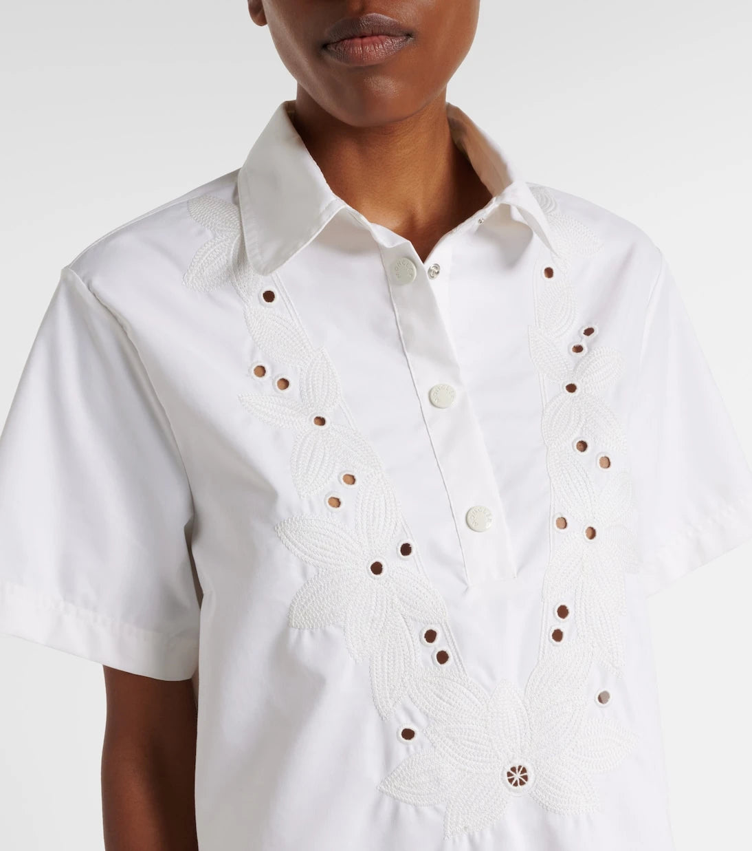Moncler - Embroidered cotton-blend poplin midi dress