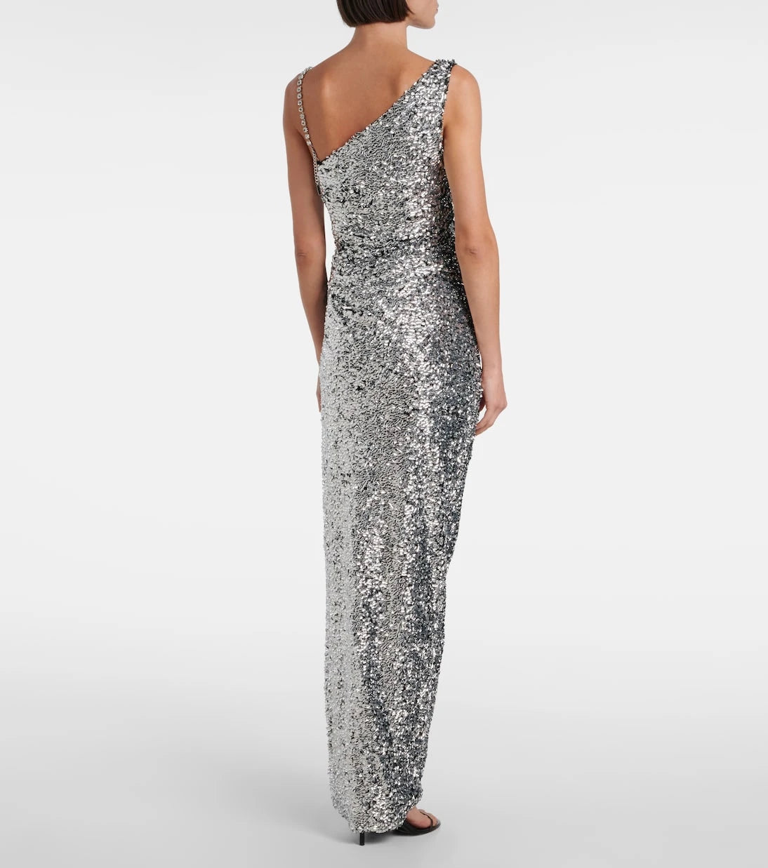 Area - One-shoulder sequined gown