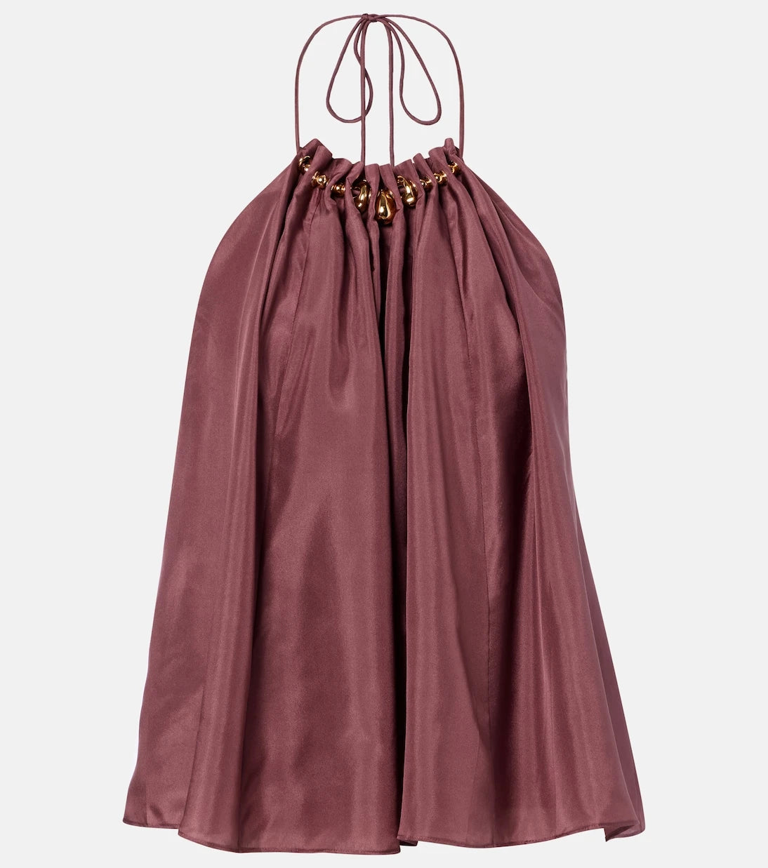 Zimmermann - بلوزة حريرية مزينة بالخرز بياقة رسن Aster