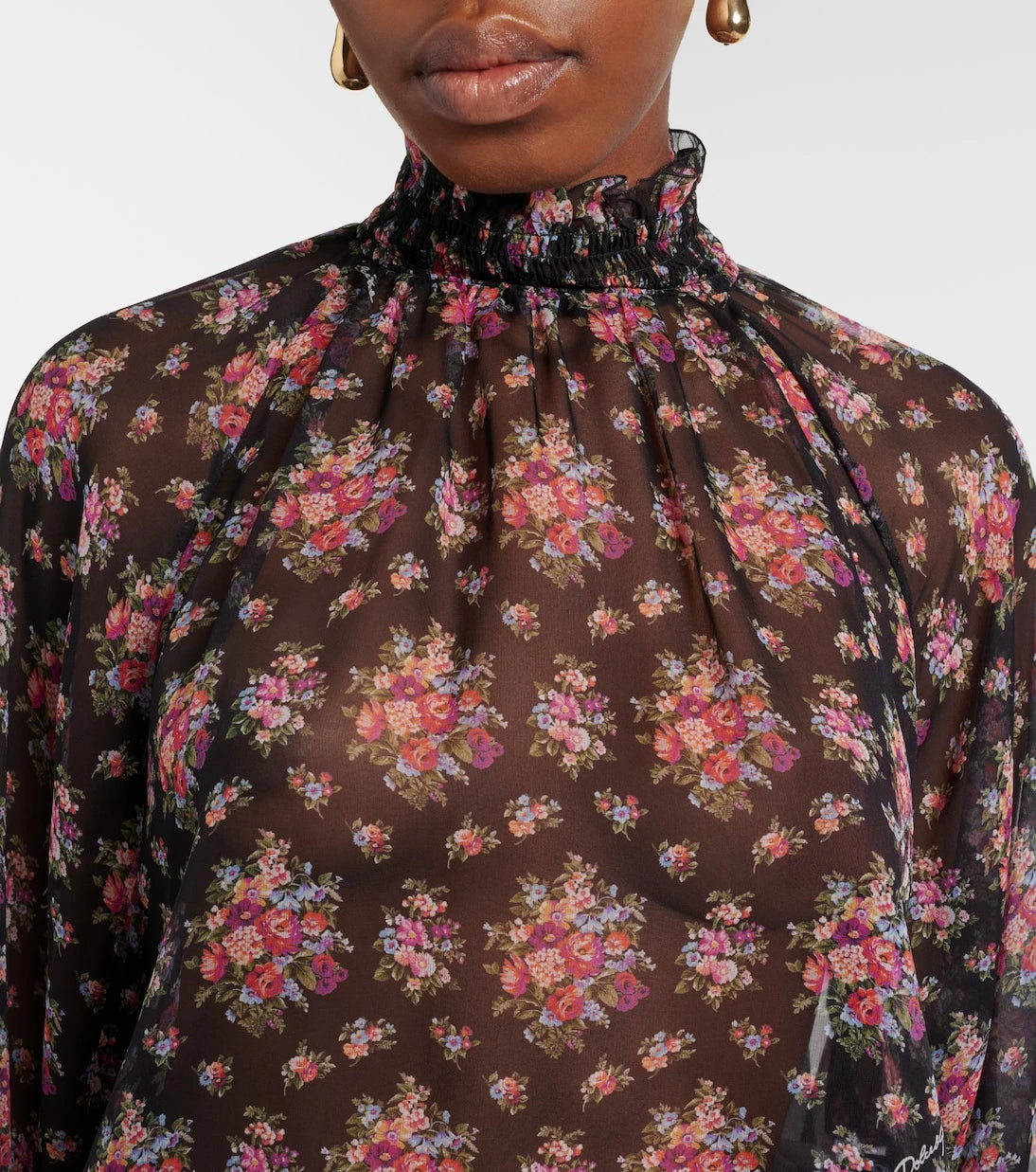 Dolce&Gabbana - Floral ruffled sheer silk blouse