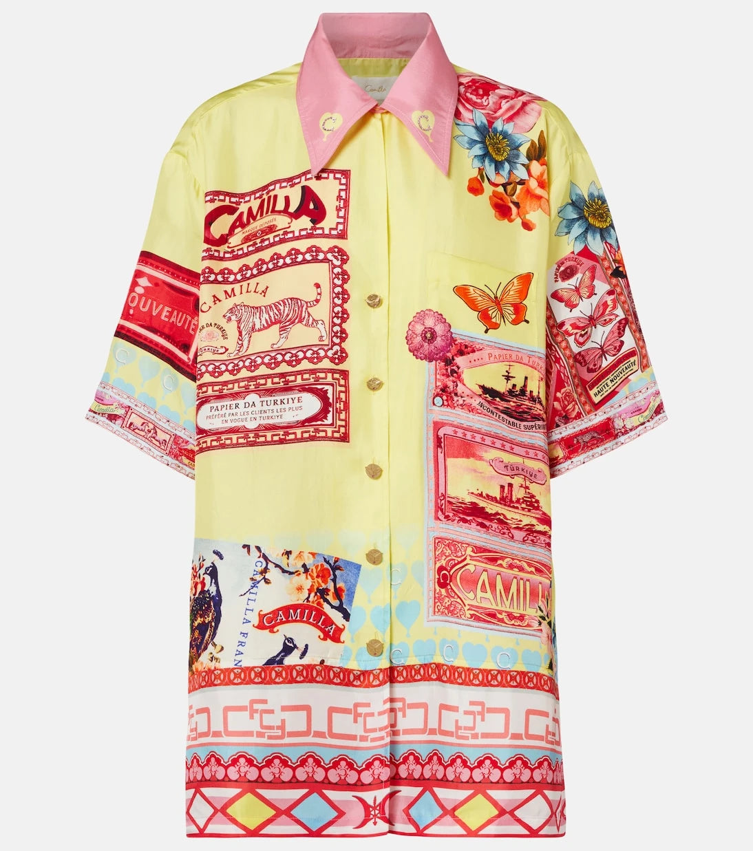 Camilla - Collage Kingdom silk bowling shirt