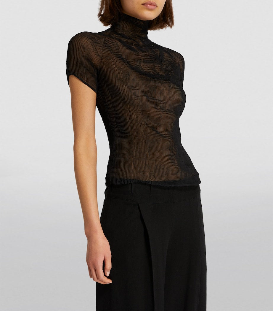 Black Semi-Sheer Chiffon Twist Top