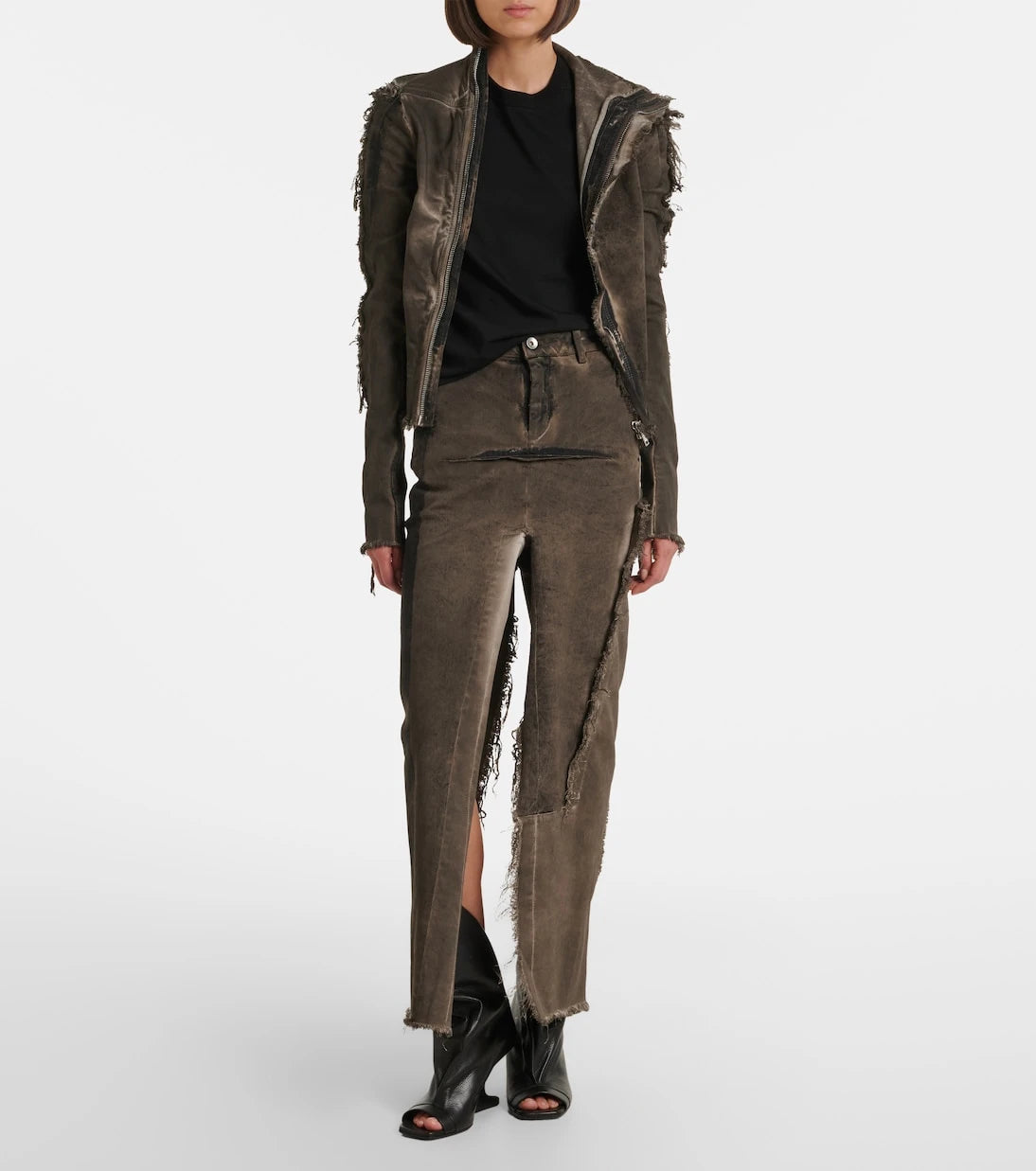 Rick Owens - Sliced distressed denim midi skirt