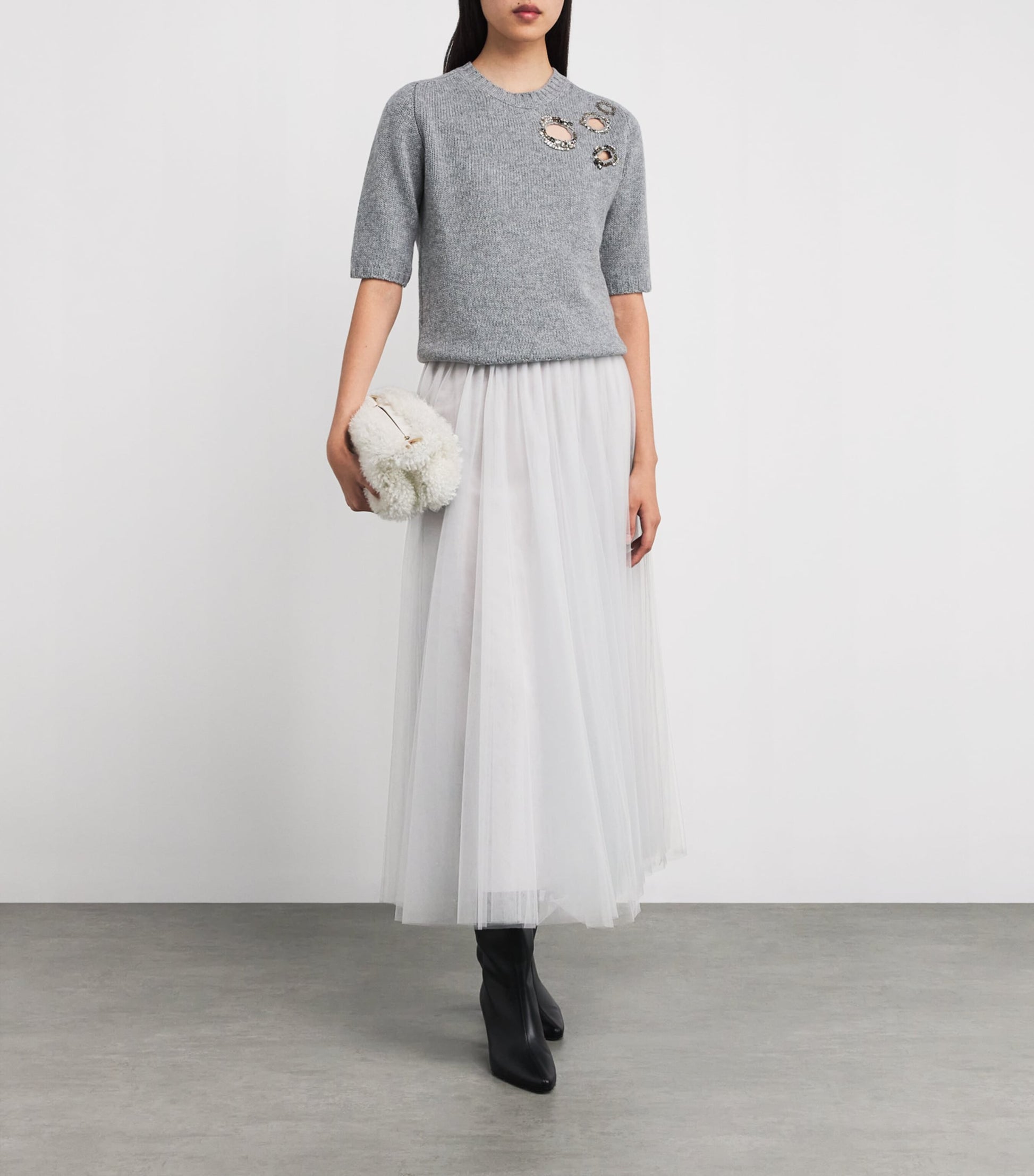 Fabiana Filippi Grey Tulle Maxi Skirt