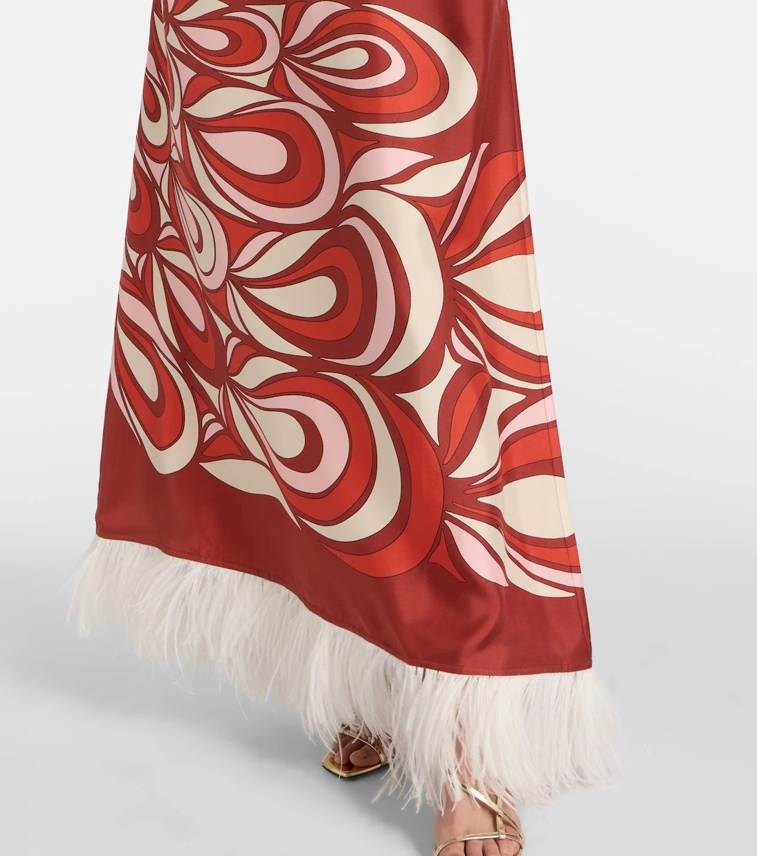 La DoubleJ - Swing feather-trimmed silk maxi dress