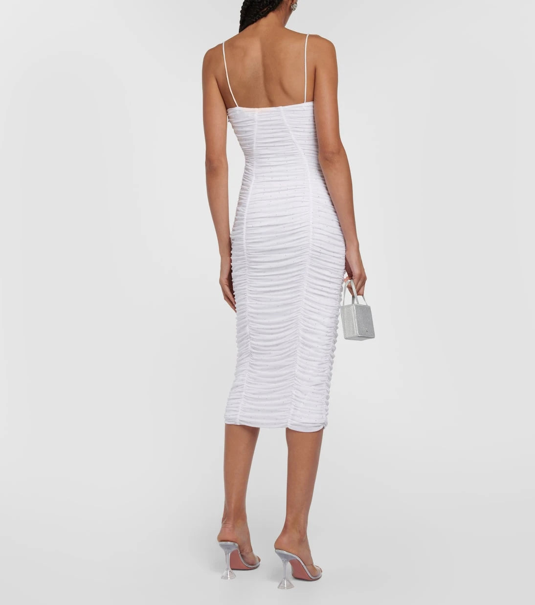 Rotate - Ruched mesh midi dress