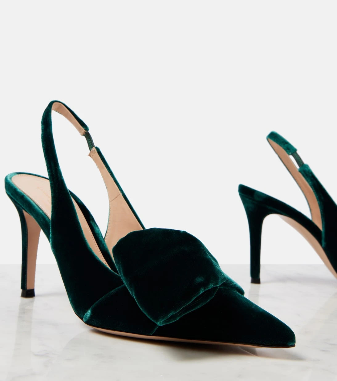 Gianvito Rossi - 85 bow-detail velvet slingback pumps