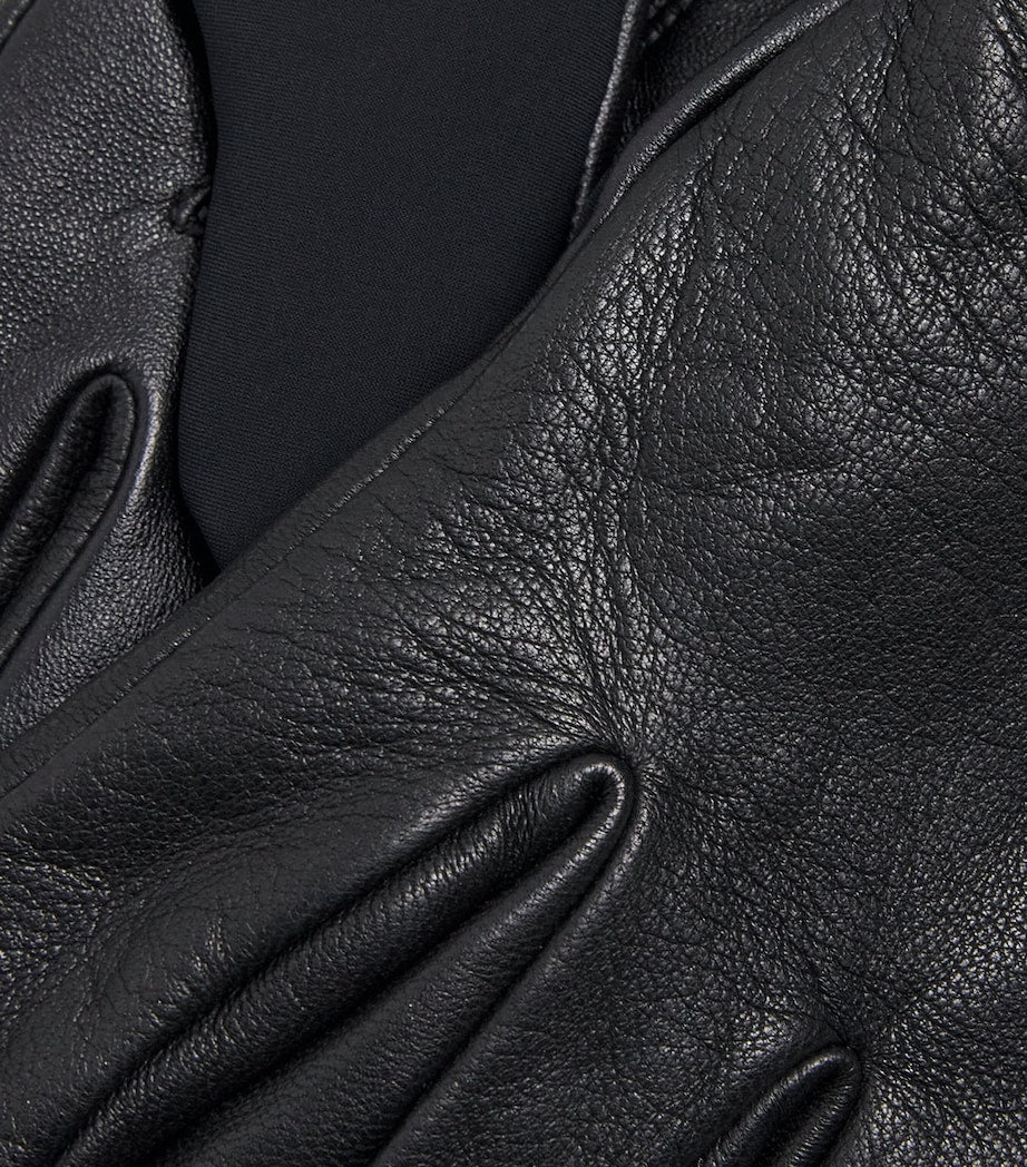 Leather-Trim Mixed Media Gloves