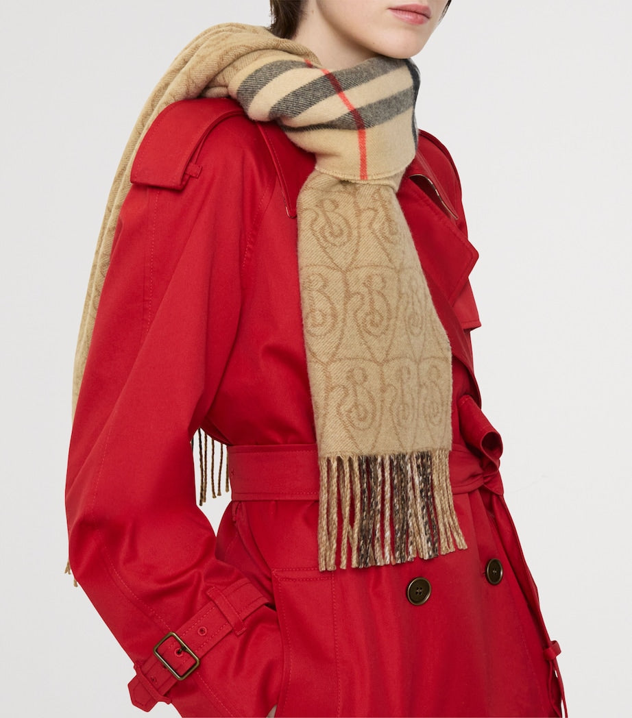 Burberry Beige Cashmere Reversible B Shield Scarf