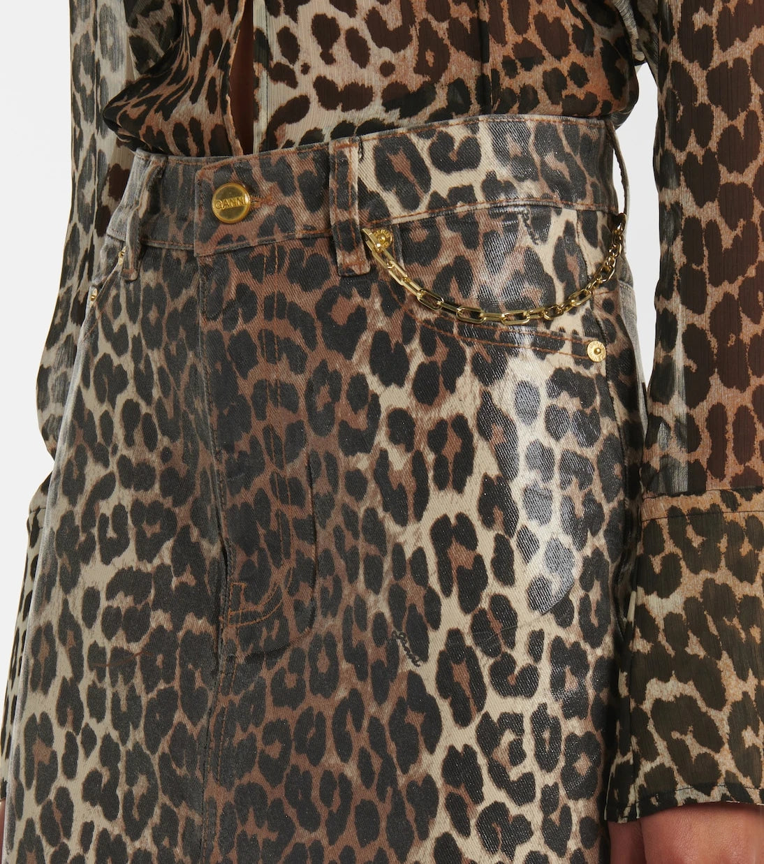 Ganni - Leopard-print denim skirt