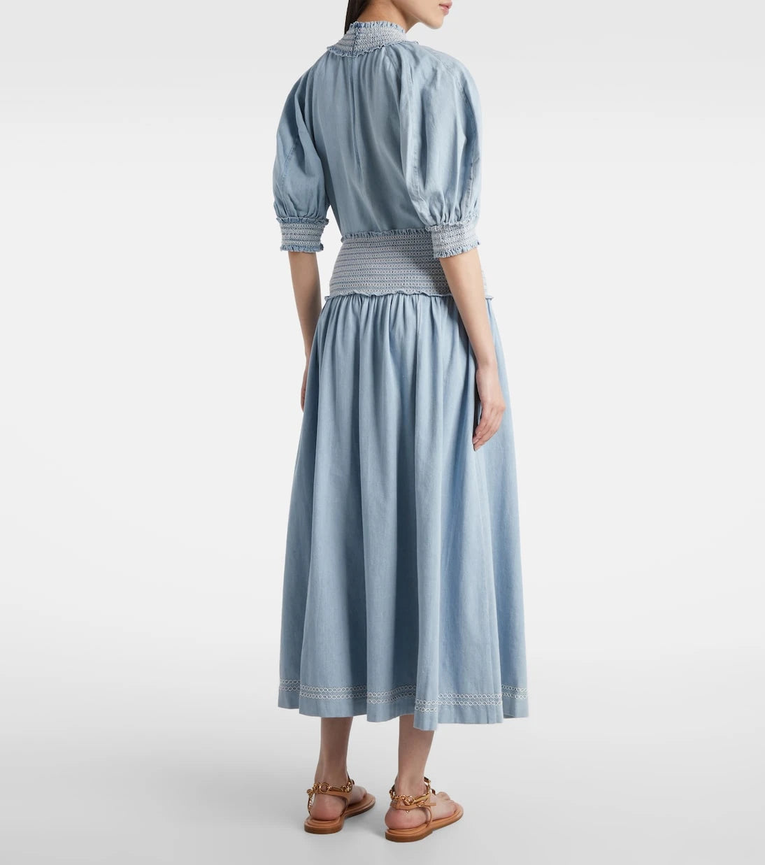 Zimmermann - Ascension shirred denim midi skirt