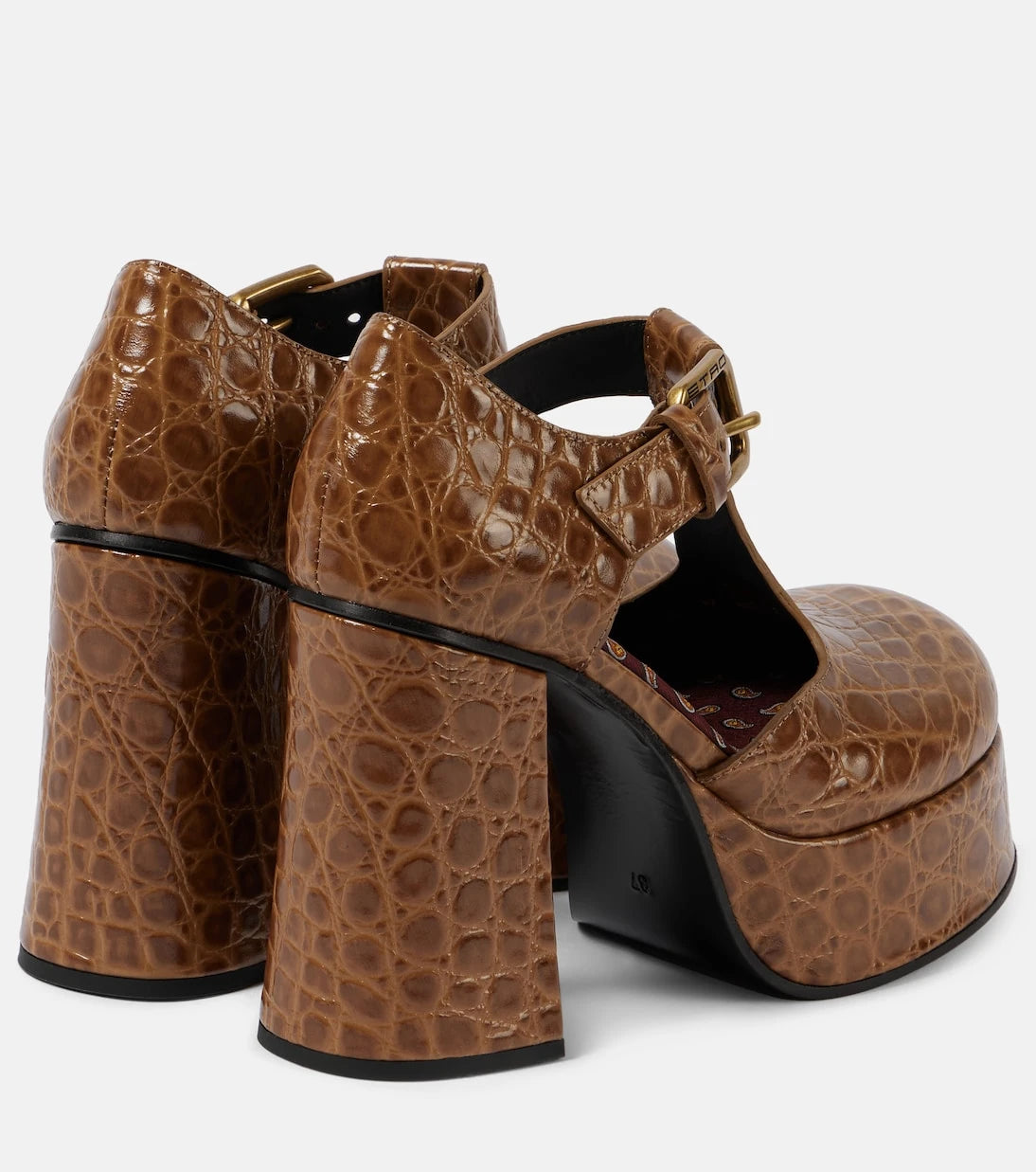 Etro - Croc-effect leather Mary Jane pumps
