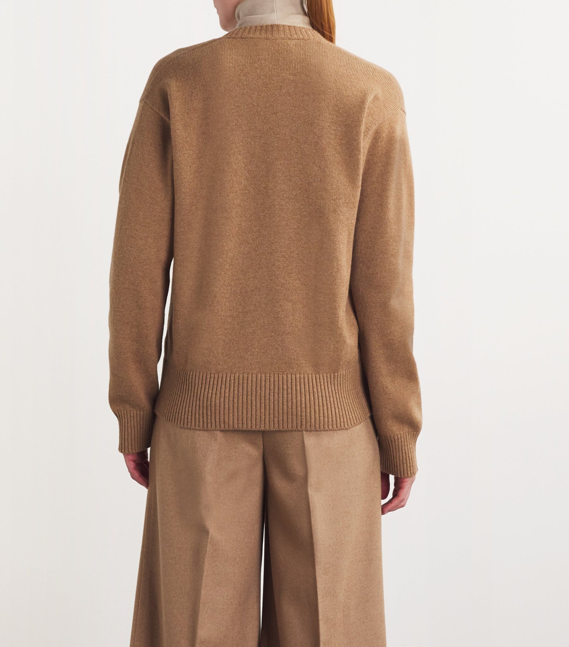 Beige Cashmere V-Neck Sweater