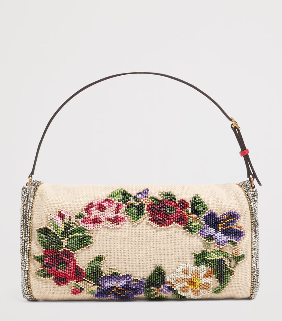 Valentino Garavani Multi Linen Beaded Vain Soft Clutch Bag