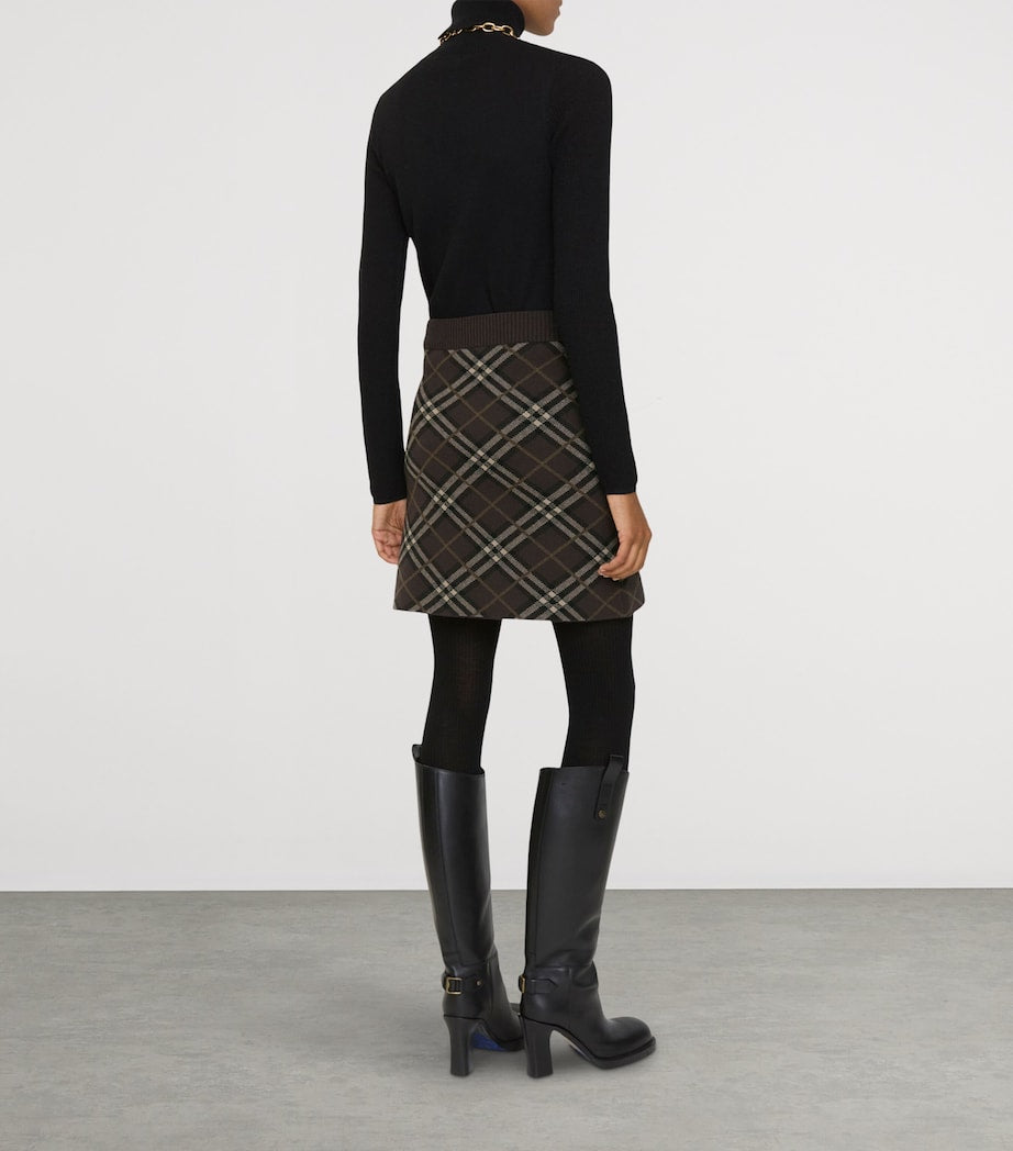 Burberry Brown Wool-Cashmere Check Jacquard Mini Skirt