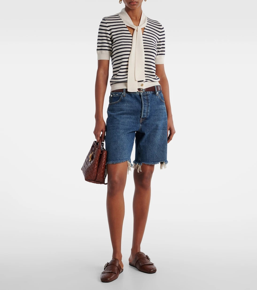Frame - The Sailor striped tie-neck sweater