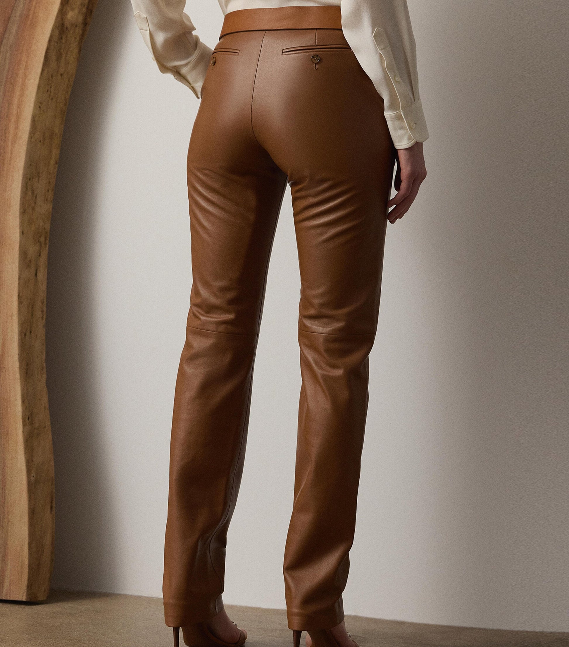 Ralph Lauren Collection Beige Lamb Leather Trousers