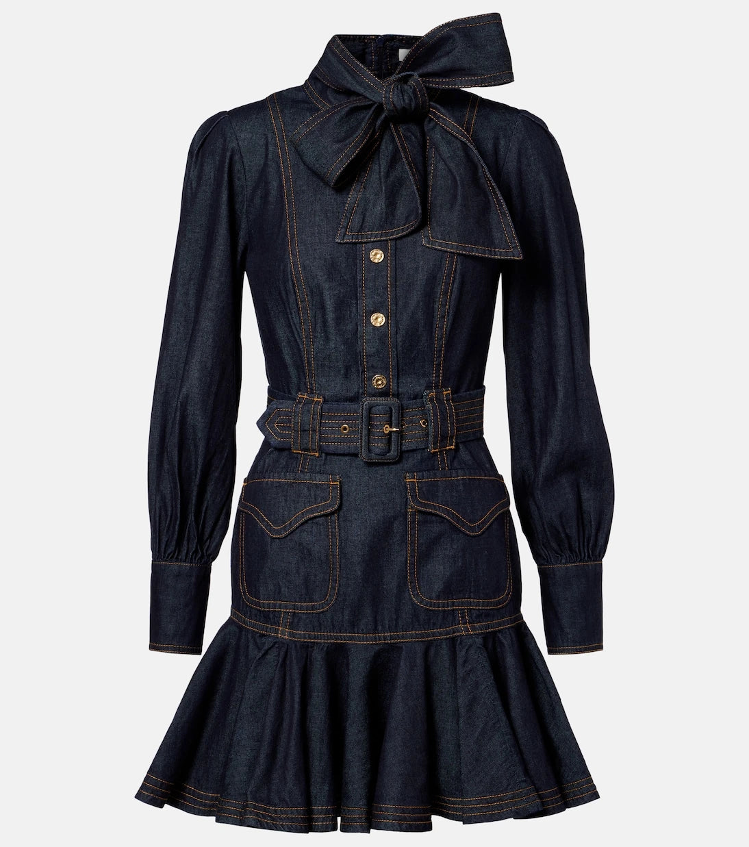 Zimmermann - Bow-detail cotton denim minidress