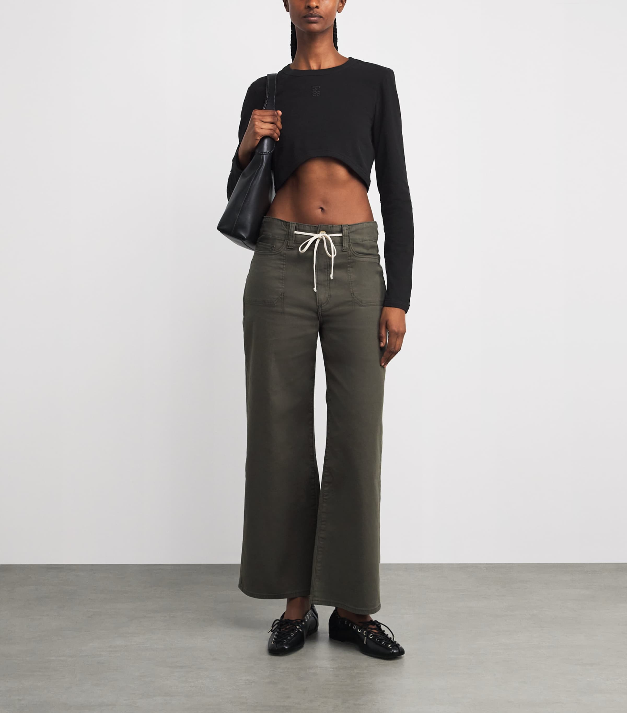 Sandro Paris Black Stretch-Cotton Logo Crop Top