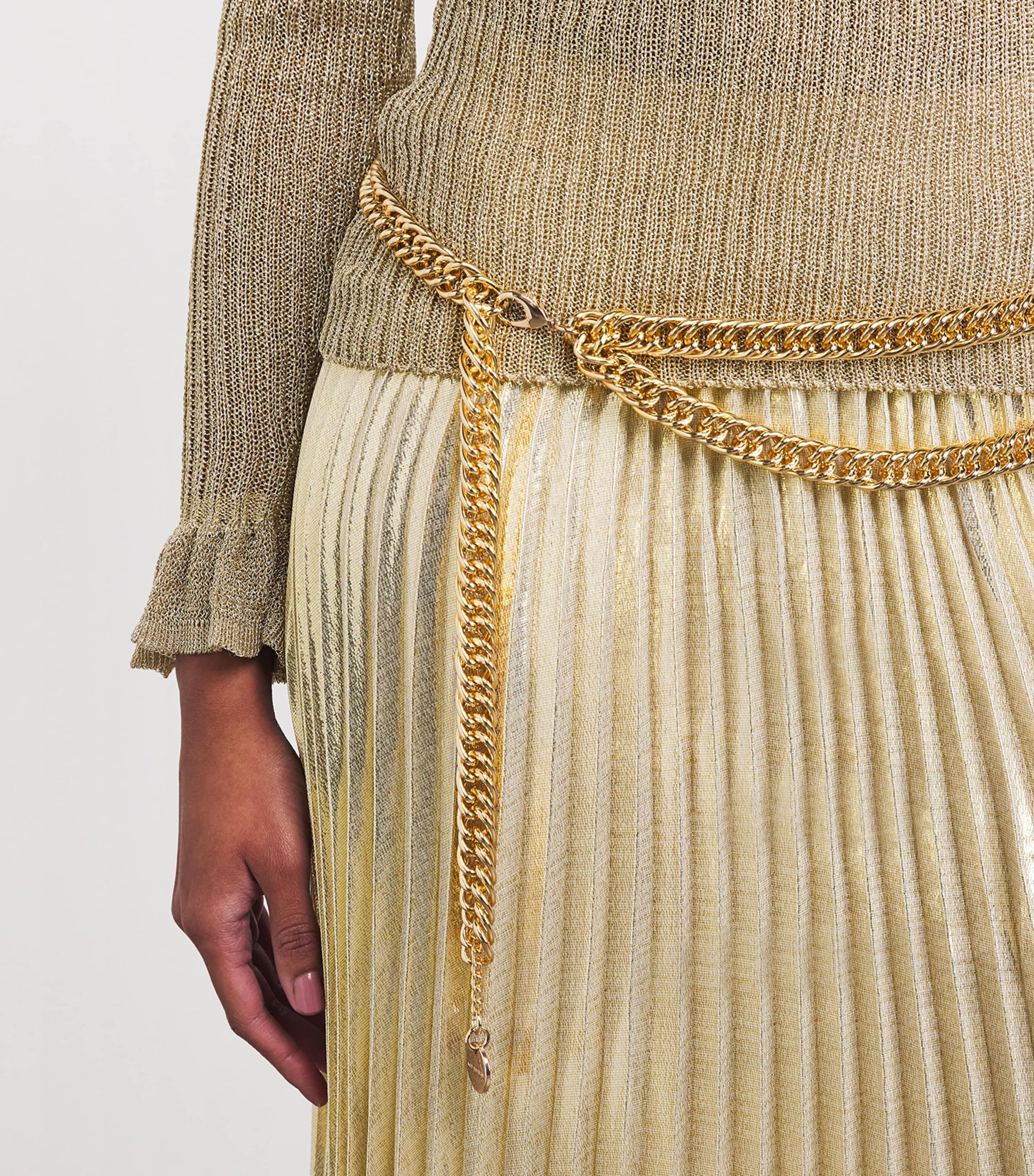 Self-Portrait Gold Lurex Ribbed Maxi Dress