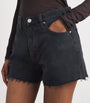 PAIGE Black Raw-Hem Archie Denim Shorts