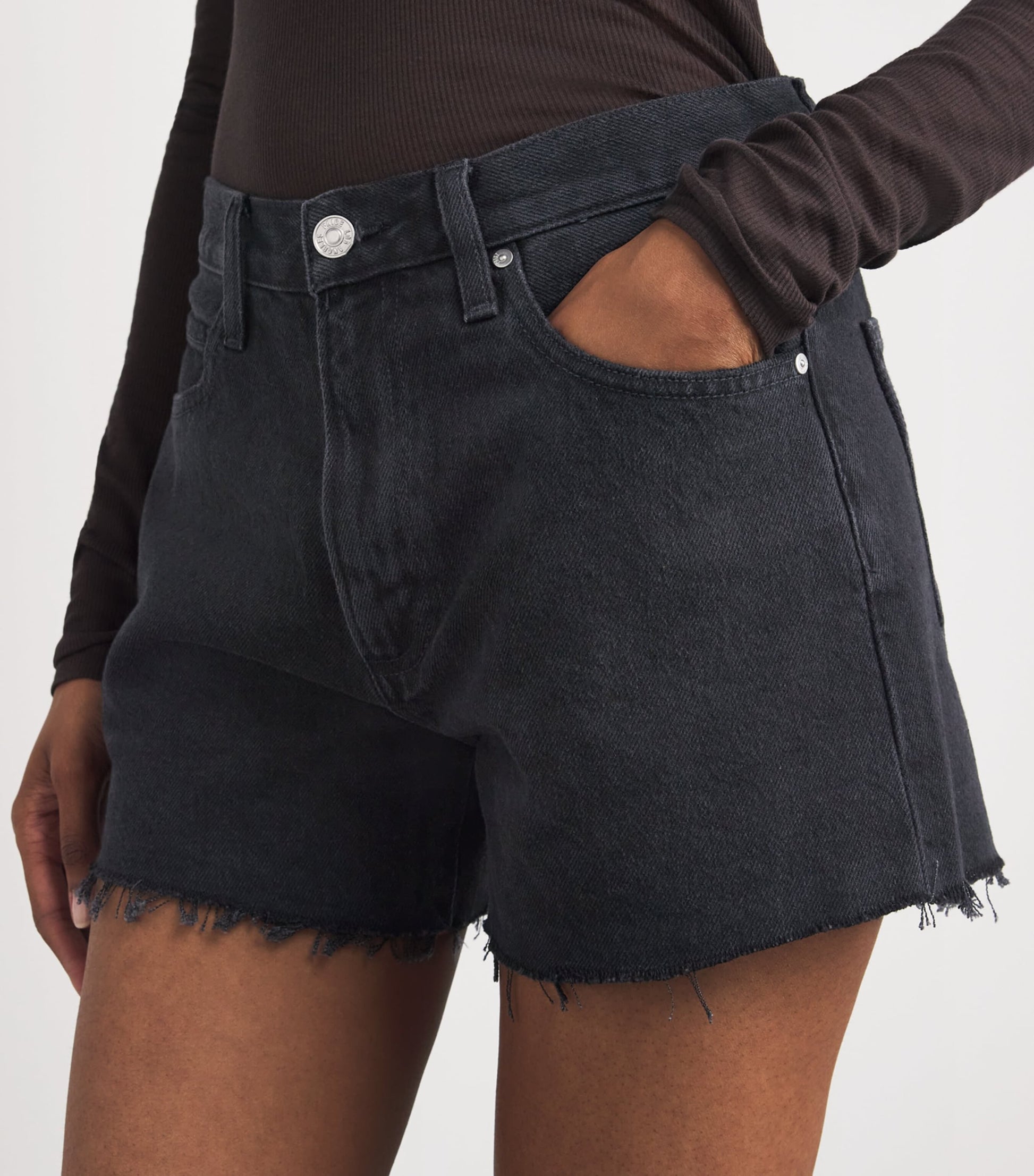 PAIGE Black Raw-Hem Archie Denim Shorts