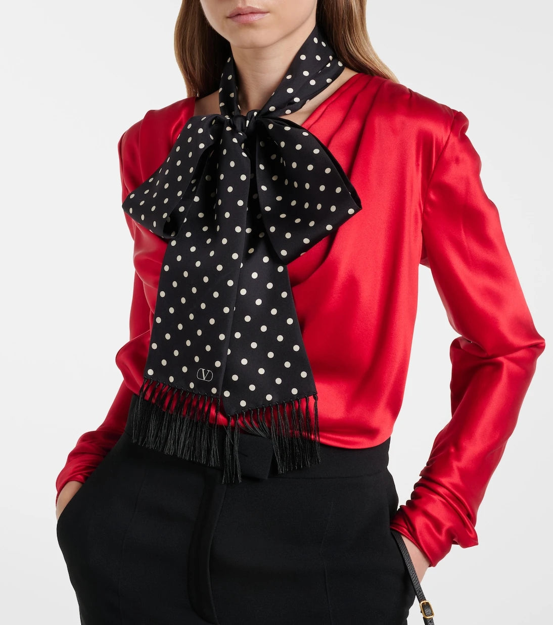 Valentino - Fringed polka-dot silk scarf