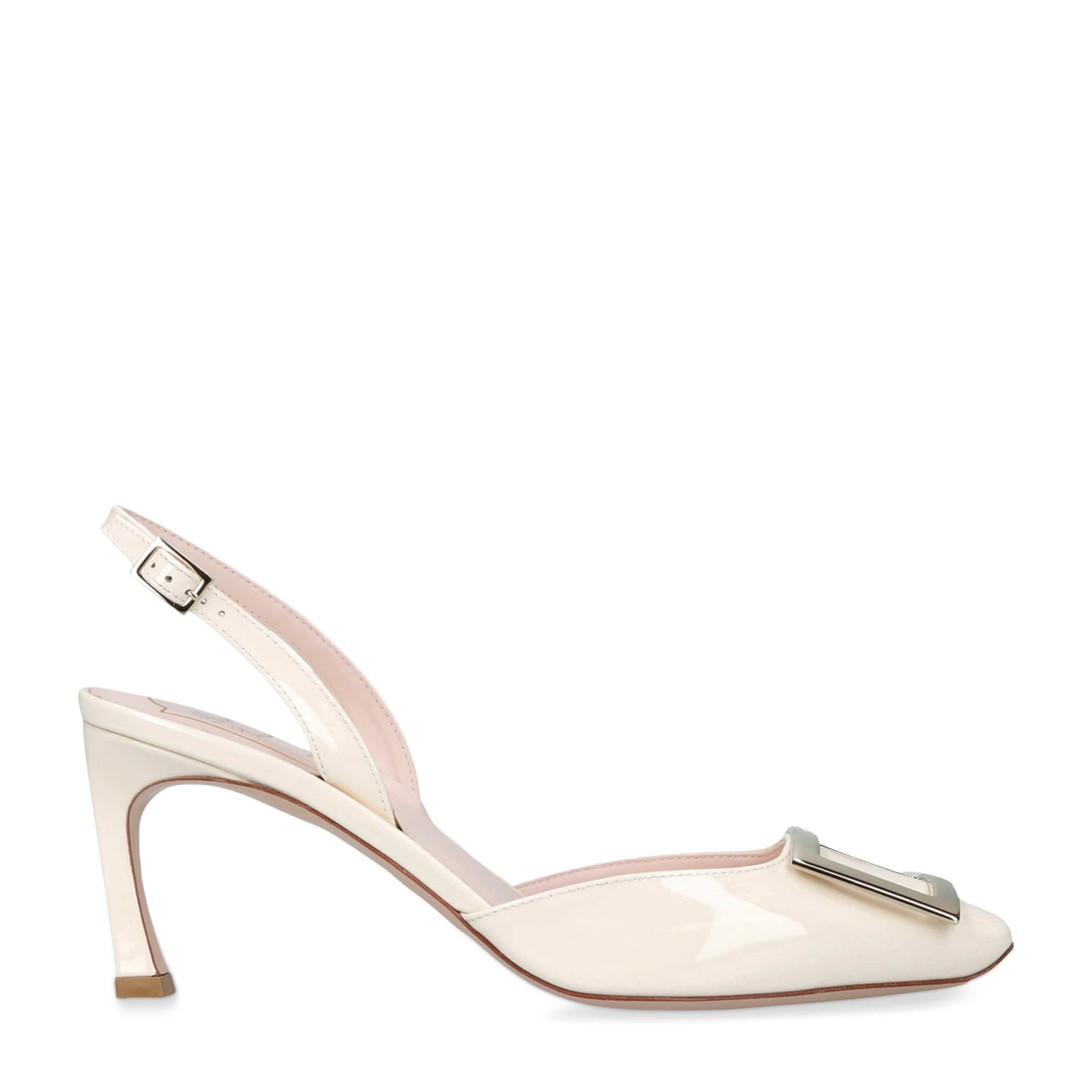 White Leather Trompette Slingback Pumps 70