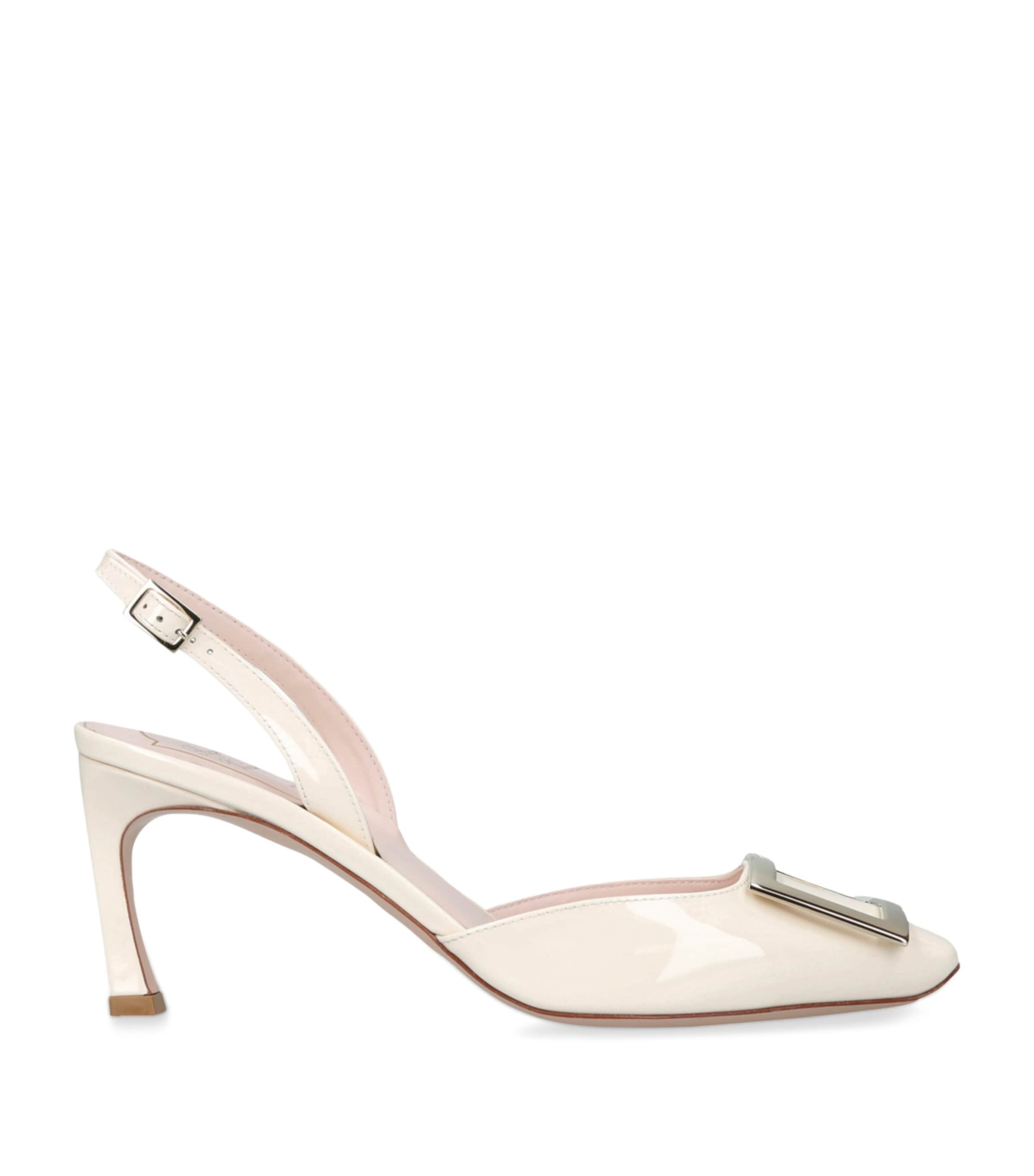 White Leather Trompette Slingback Pumps 70