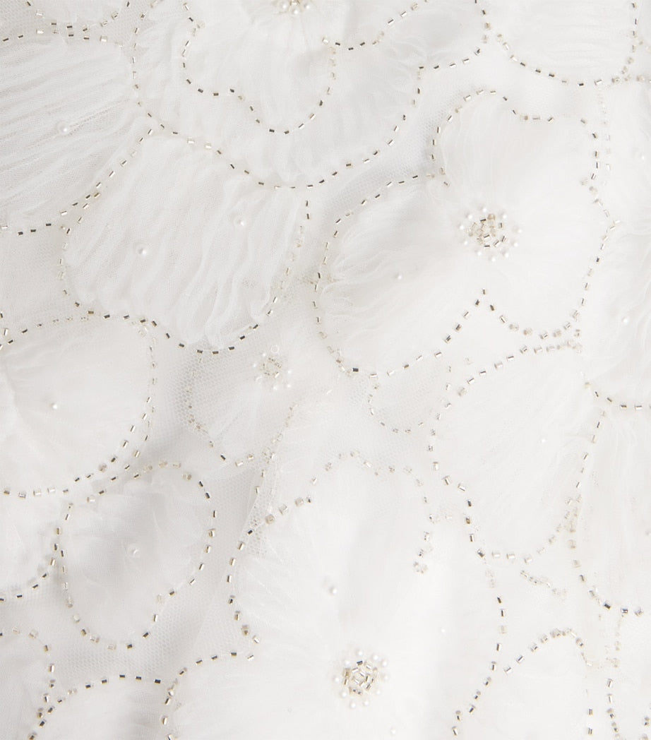 Self-Portrait White Tulle Embellished Tiered Midi Dress